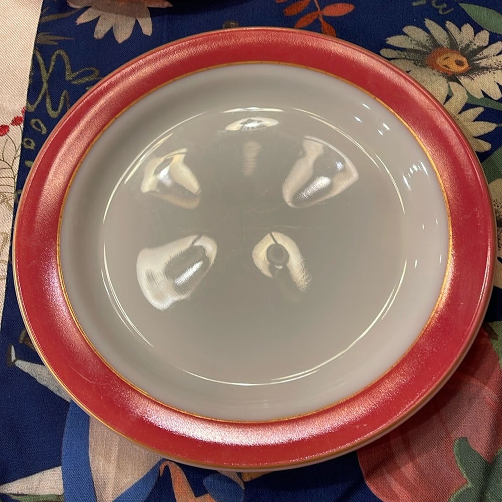 COPY - 12” Large Vintage Pyrex milk glass Flamingo Pink rim Plate Round Platter